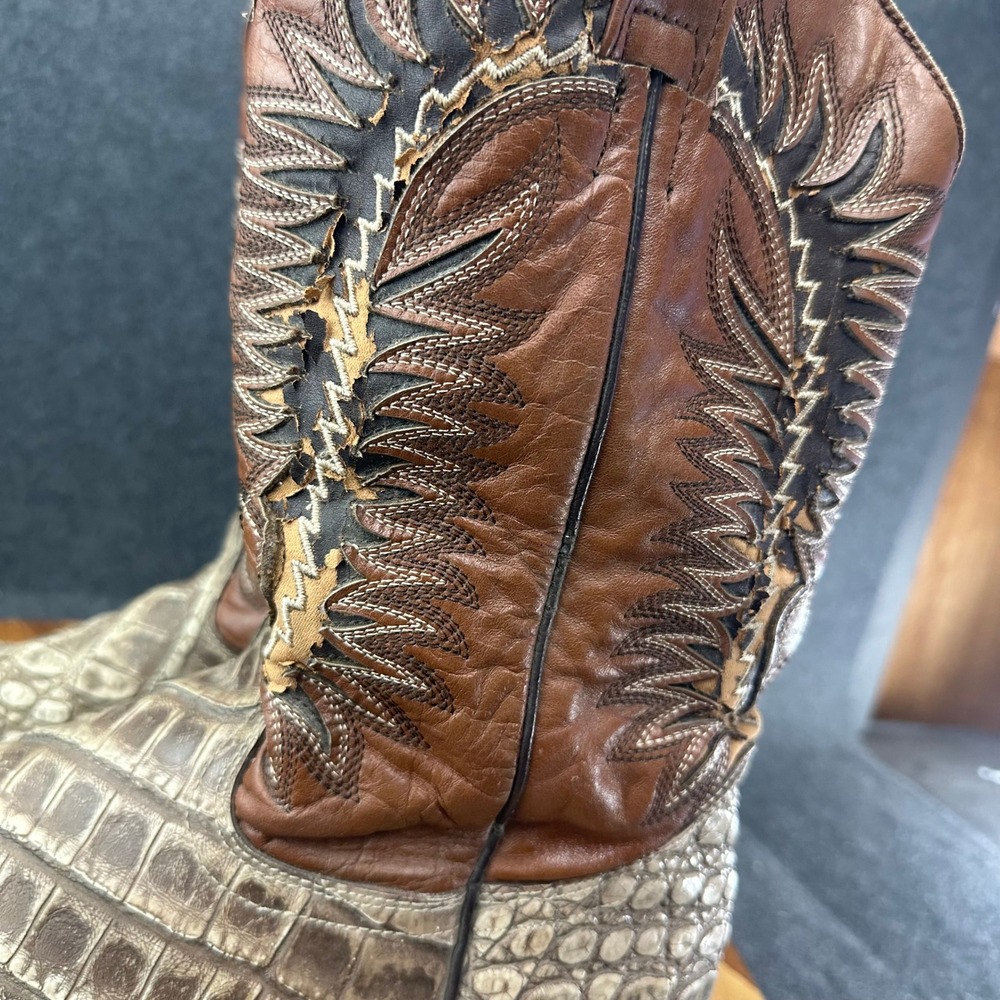 Quincy Boots Mens 12 Brown Gray Caiman Embossed Leather Western Cowboy Boots - Picture 9 of 16